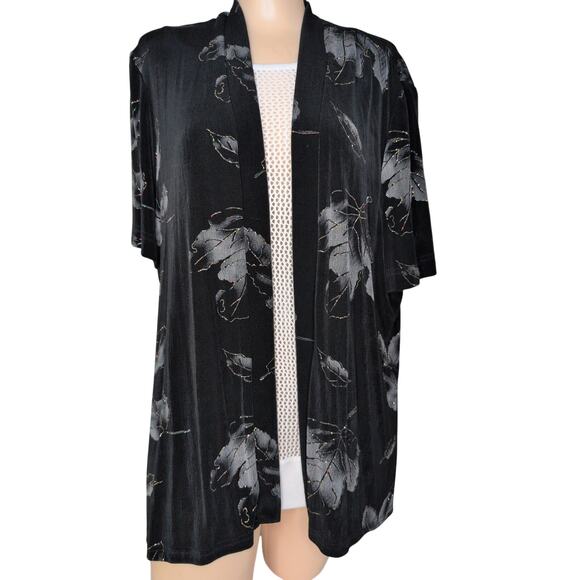 Vintage Longline Evening Jacket Women 18 Leaf Print Open Front Made in USA Party - Picture 1 of 6